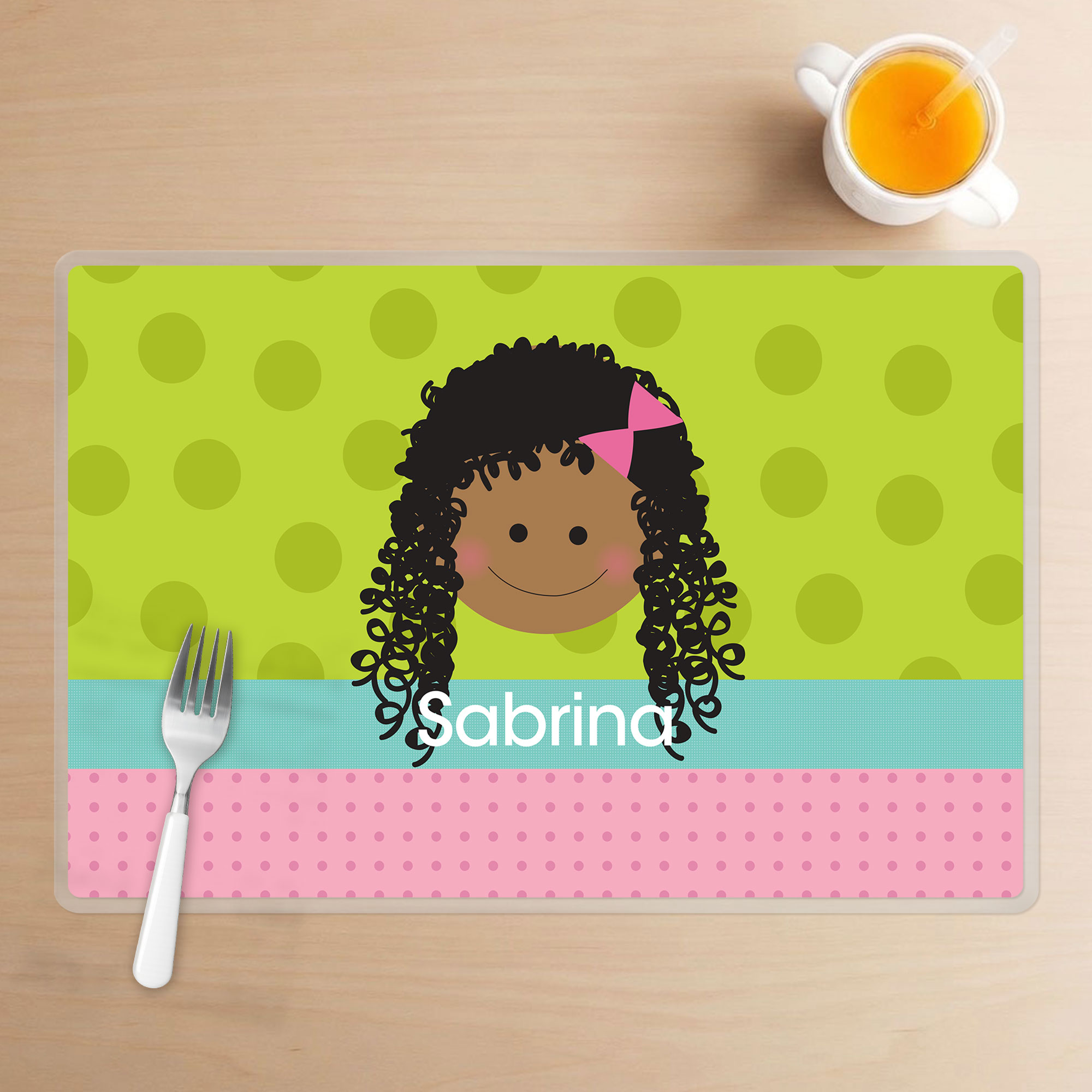 Just Like Me Girl Green Kids Placemat