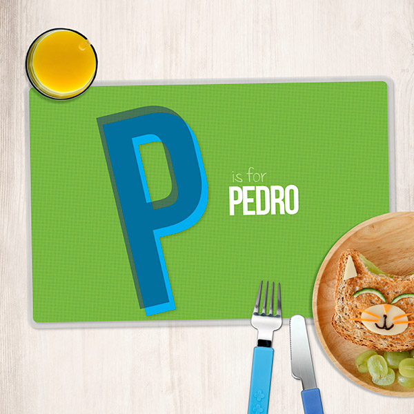 Double Initial Green Kids Placemat