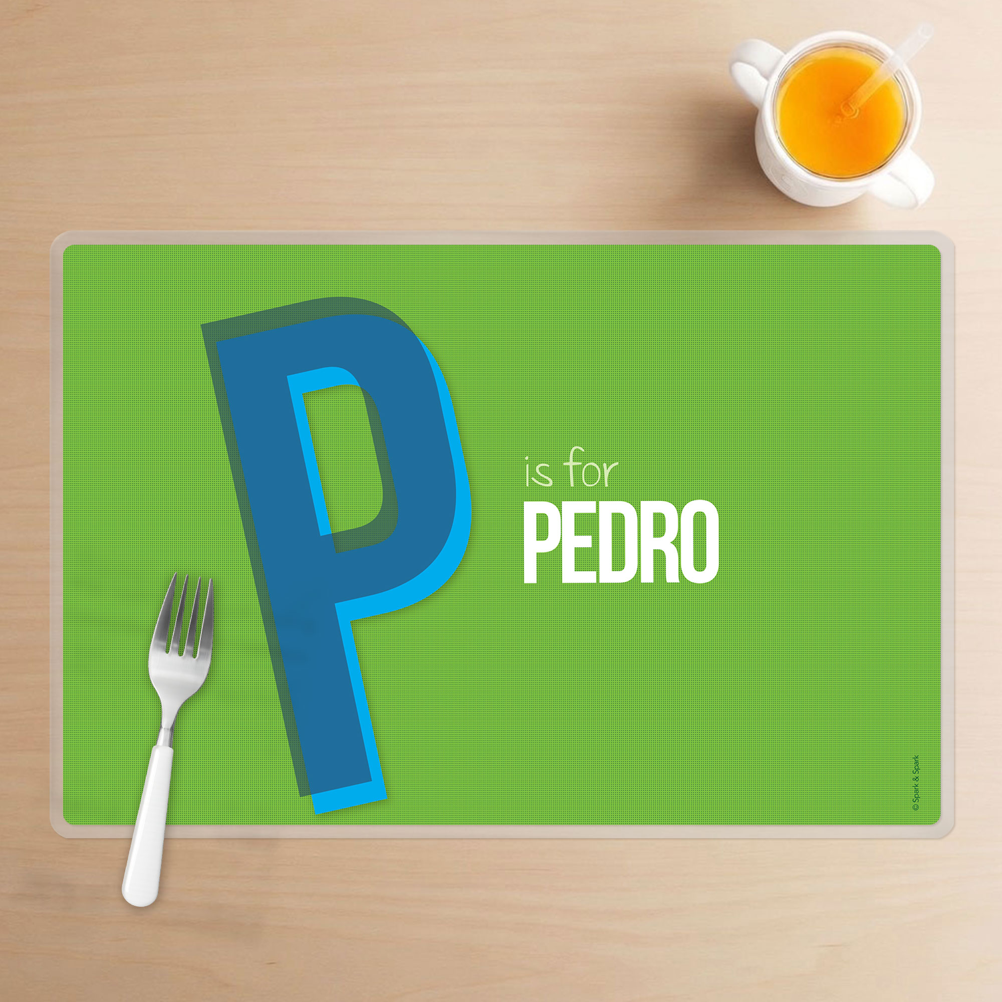 Double Initial Green Kids Placemat