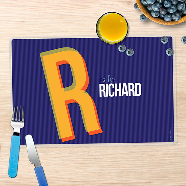 Double Initial Blue Kids Placemat