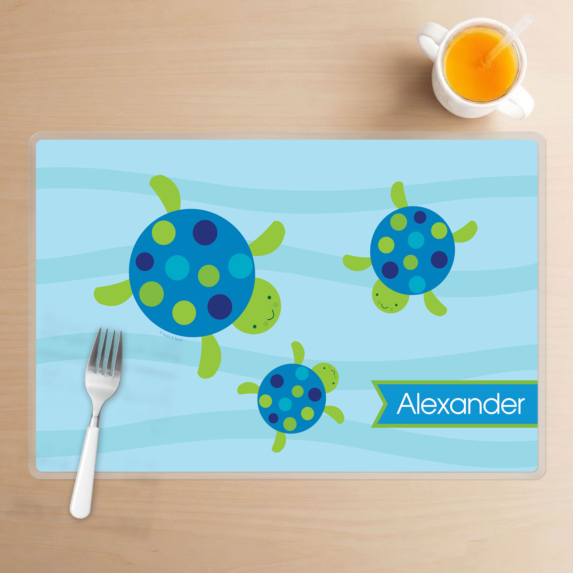 Swimming Blue Turtle Kids Placemat