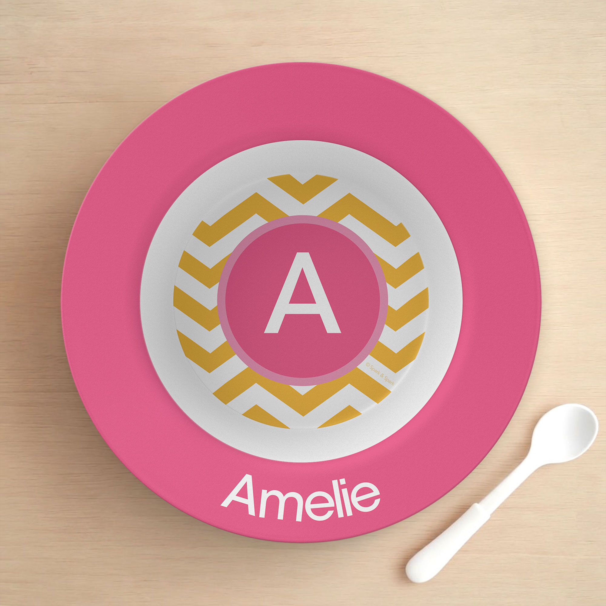 Chevron Mustard and Pink Kids Bowl