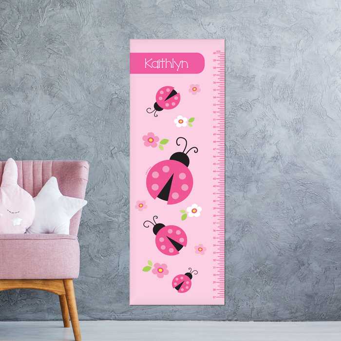 Sweet Pink Lady Bug Kids Growth Chart