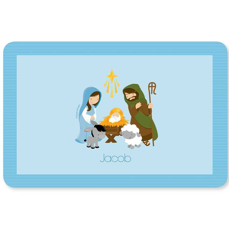 Nativity Set on Blue Kids Placemat
