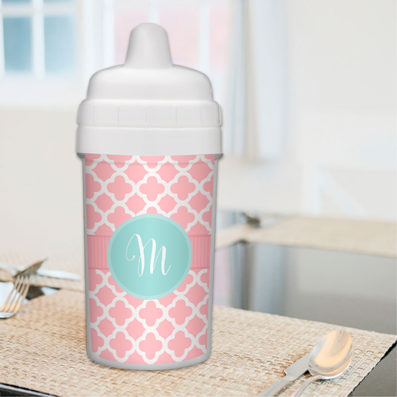 Pretty Pink Quatrefoil Sippy Cup