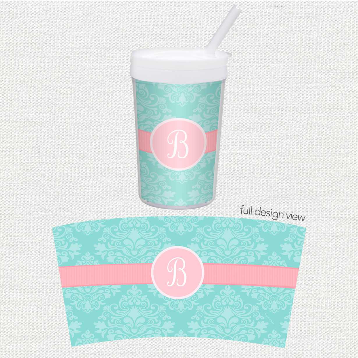 Pretty Blue Damask Toddler Cup