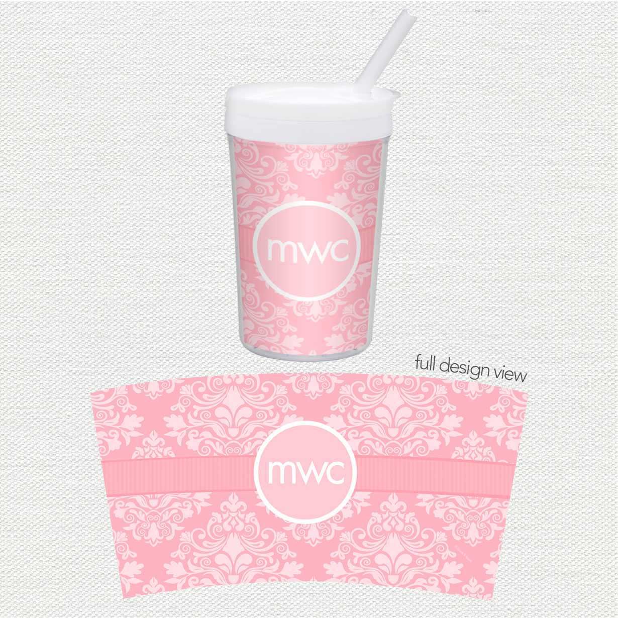 Pink Sweet Damask Toddler Cup