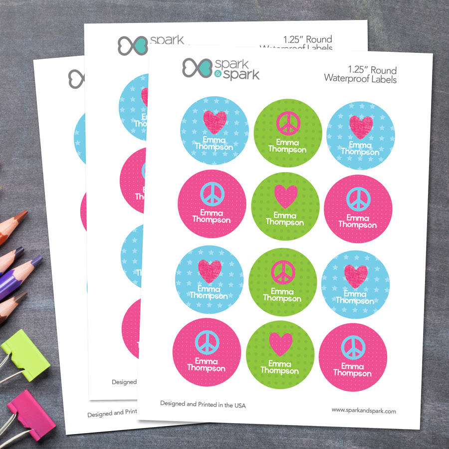 Love & Peace Waterproof Labels for Kids (Set of 48)