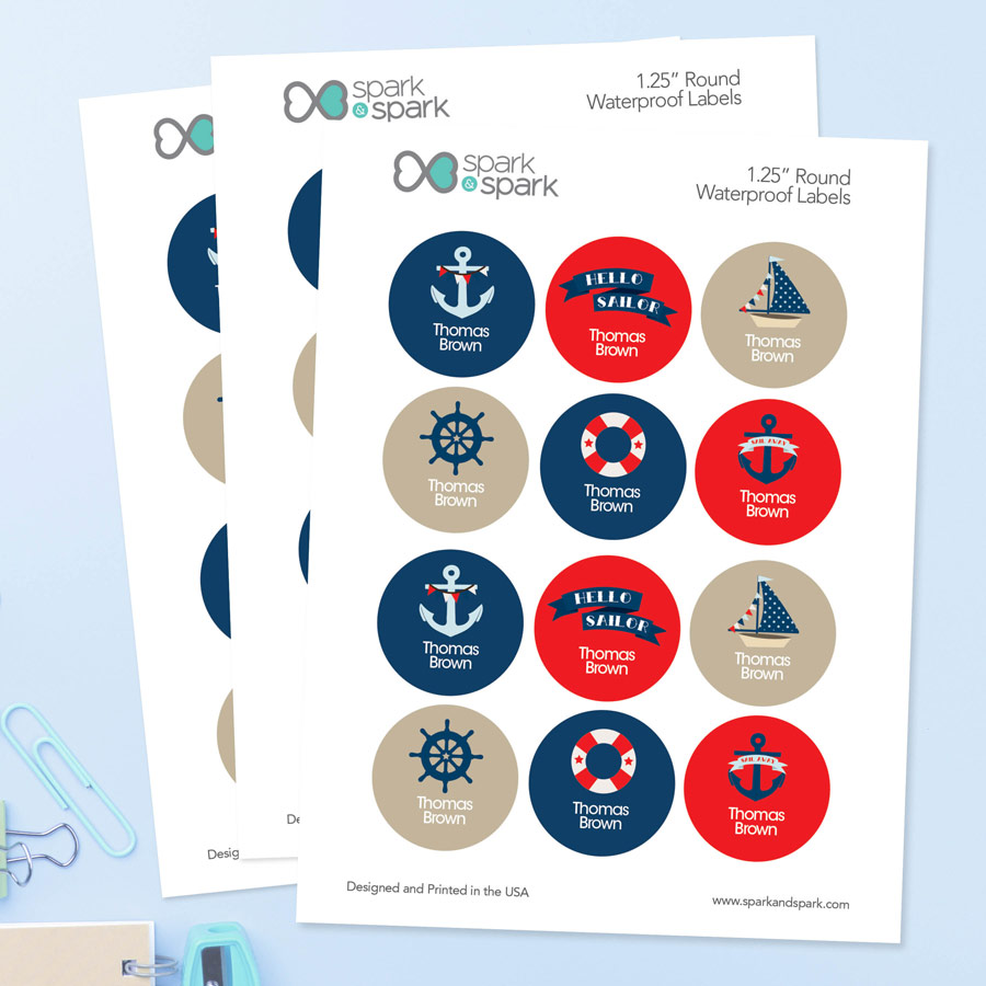 Sail Away Waterproof Labels for Kids (Set of 48)