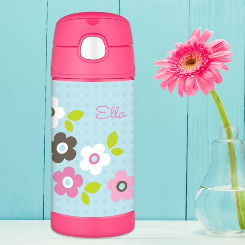 Preppy Flowers Blue Thermos Bottle