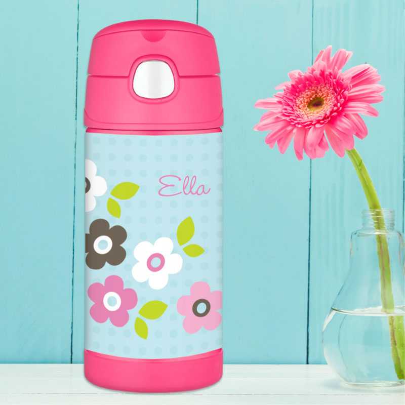 Preppy Flowers Blue Thermos Bottle