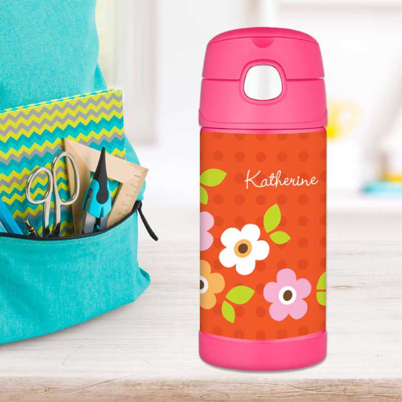 Preppy Flowers Orange Thermos Bottle