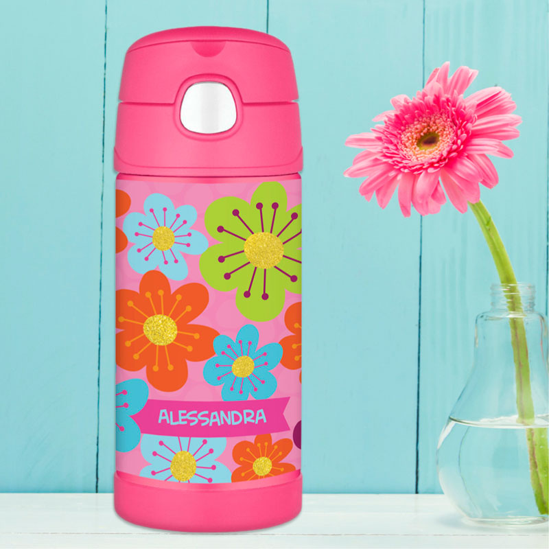 Shiny Bold Flowers Thermos Bottle