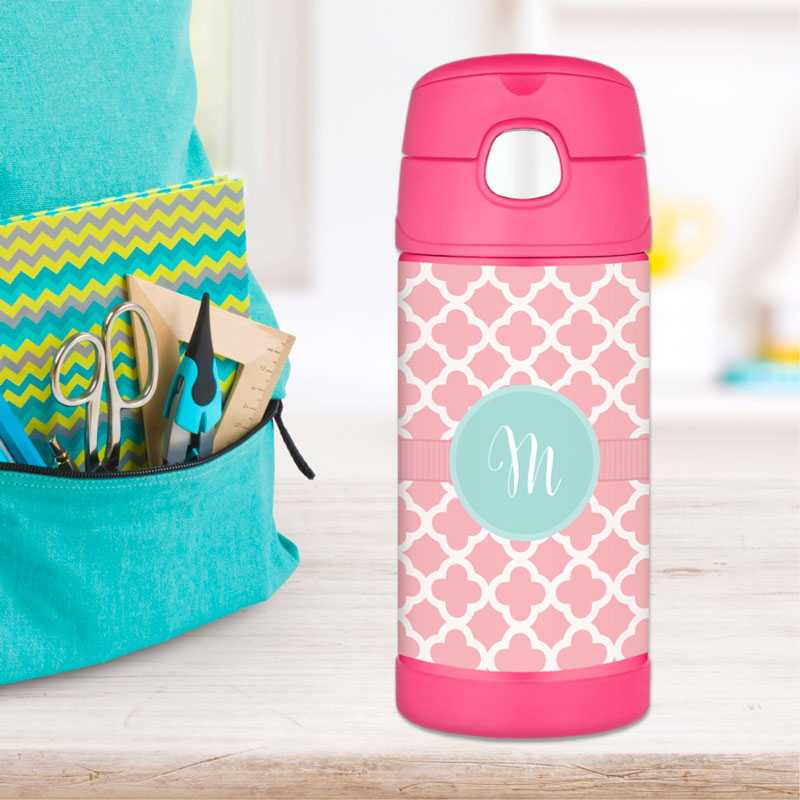 Pretty Pink Quatrefoil Thermos Bottle