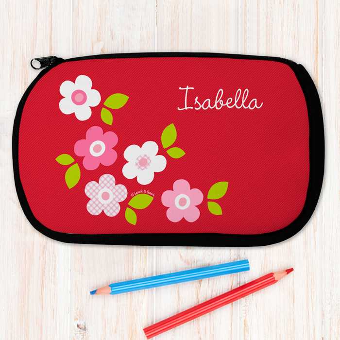 Preppy Flowers Red Pencil Case