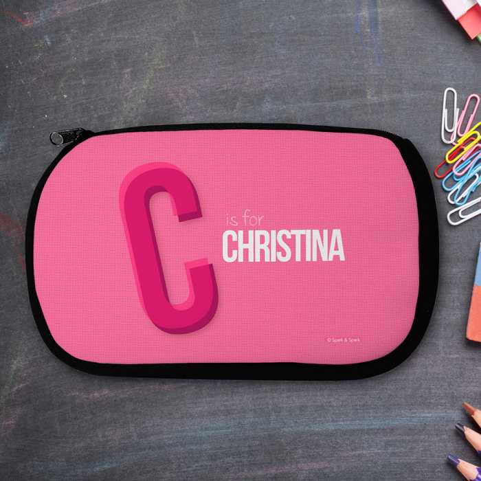 Double Initial Pink Pencil Case