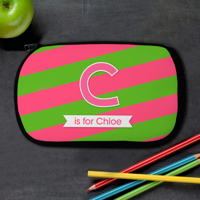 Double Initial Stripes Pink Pencil Case