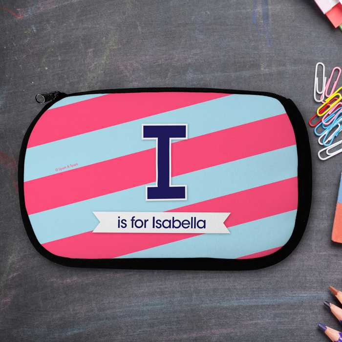 Double Initial Stripes Blue Pencil Case