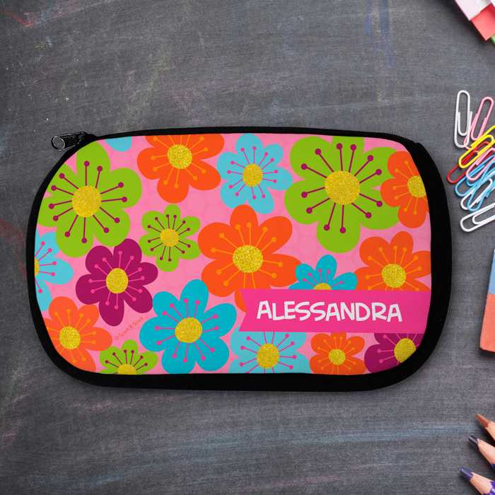 Shiny Bold Flowers Pencil Case