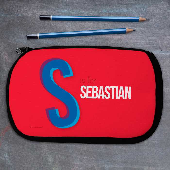 Double Initial Red Pencil Case