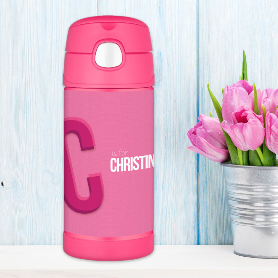 Double Initial Pink Thermos Bottle