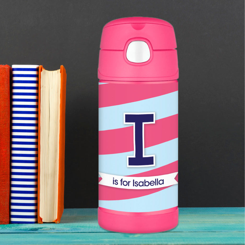 Double Initial Stripes Blue Thermos Bottle