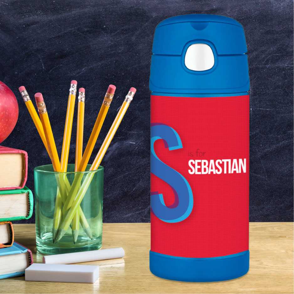 Double Initial Red Thermos Bottle