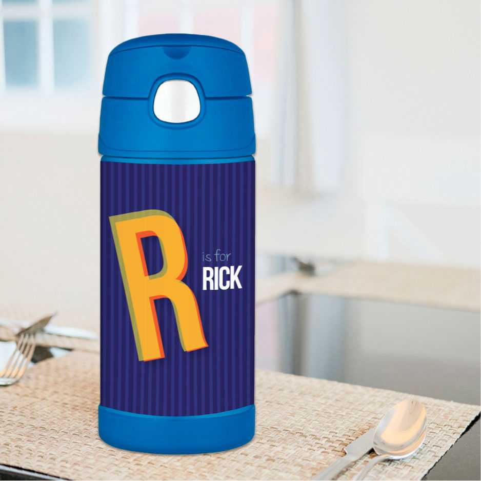 Double Initial Blue Thermos Bottle