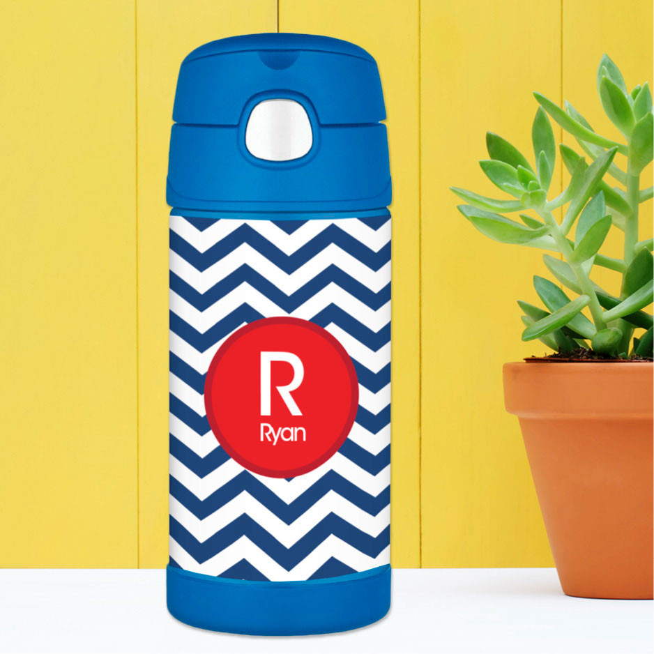 Chevron Navy and Red Thermos Bottle