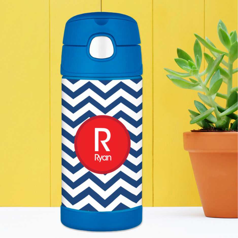 Chevron Navy and Red Thermos Bottle