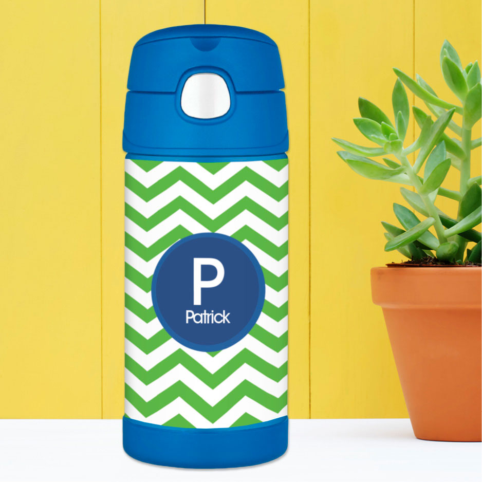 Chevron Green and Blue Thermos Bottle
