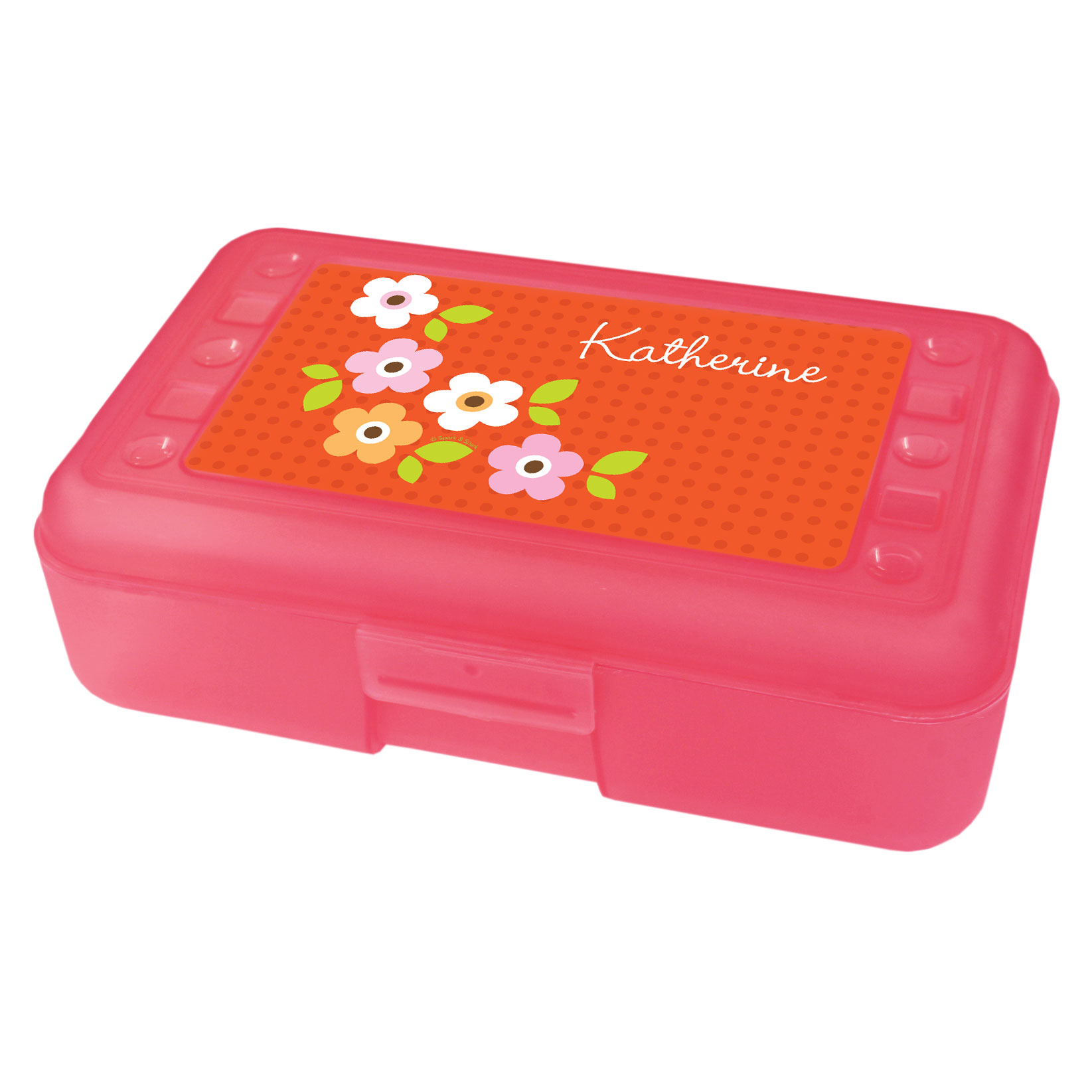 Preppy Flowers Orange Personalized Pencil Box