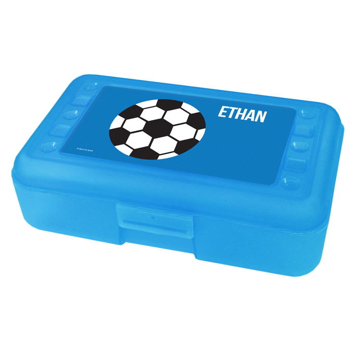Soccer Fan Blue Personalized Pencil Box