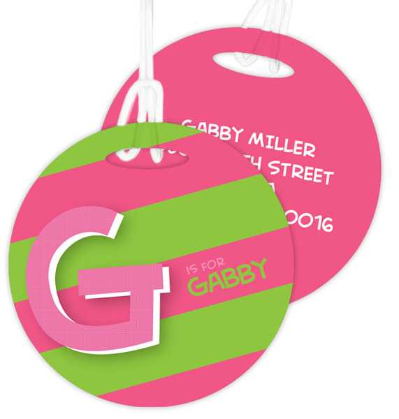 Double Initial Stripes Pink Bag Tag