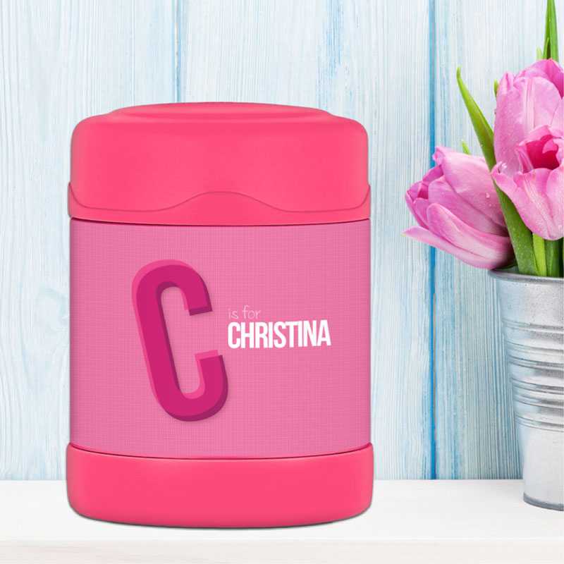 Double Initial Pink Thermos Food Jar