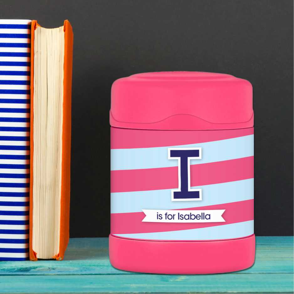 Double Initial Stripes Blue Thermos Food Jar