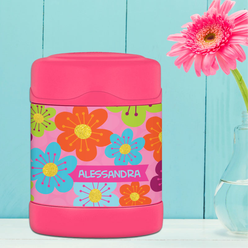 Shiny Bold Flowers Thermos Food Jar