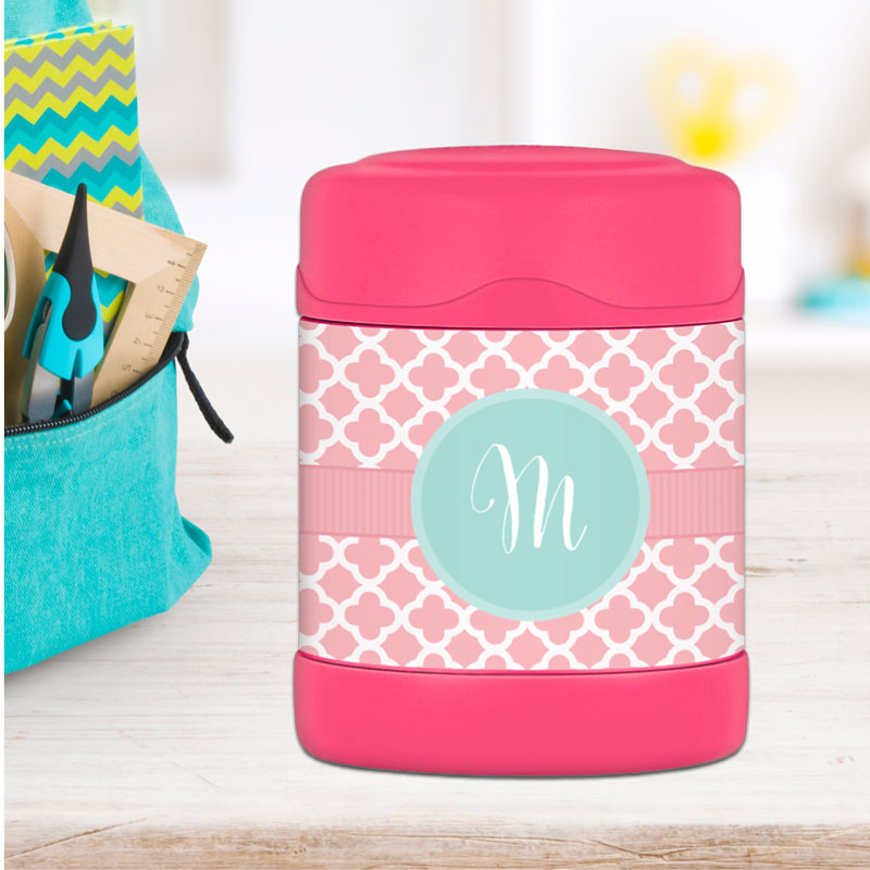 Pretty Pink Quatrefoil Thermos Food Jar