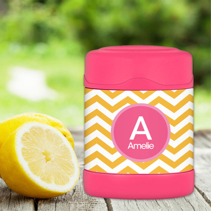 Chevron Mustard and Pink Thermos Food Jar