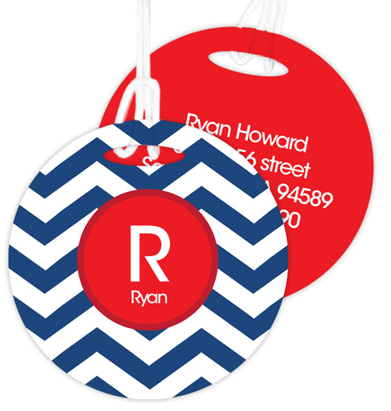 Chevron Navy and Red Bag Tag