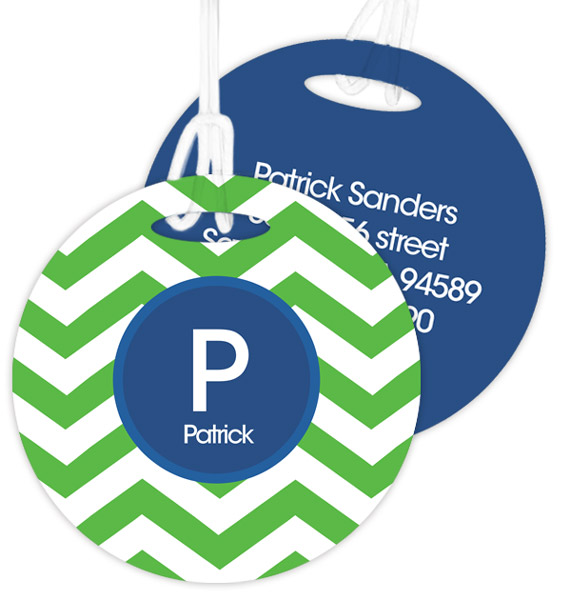 Chevron Green and Blue Bag Tag