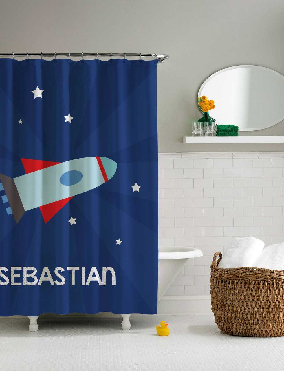 Rocket on the Sky Shower Curtain