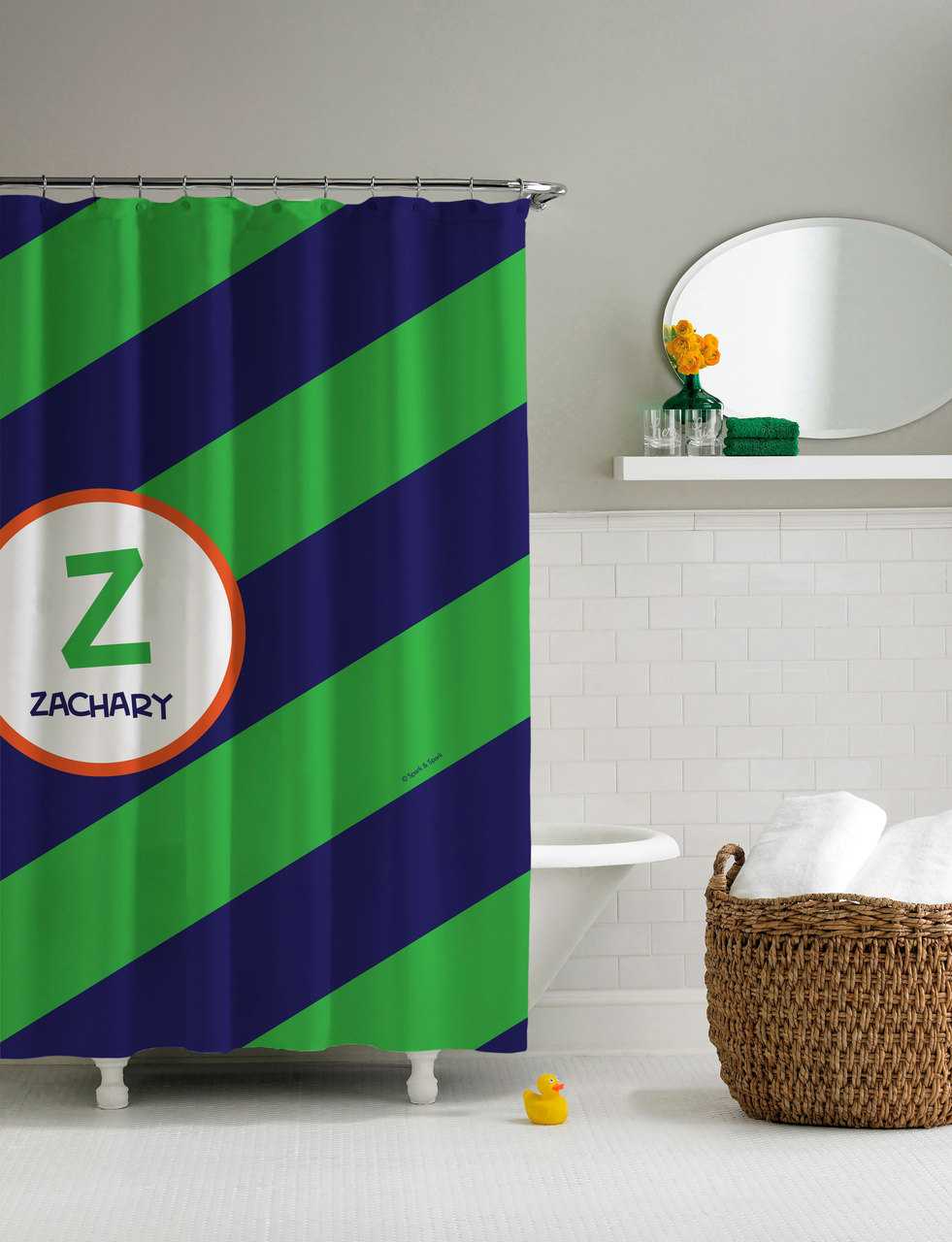 Fun initials Green Shower Curtain