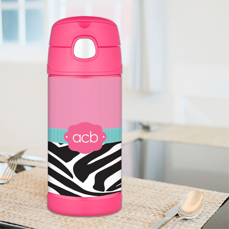 Zebra & Pink Thermos Bottle