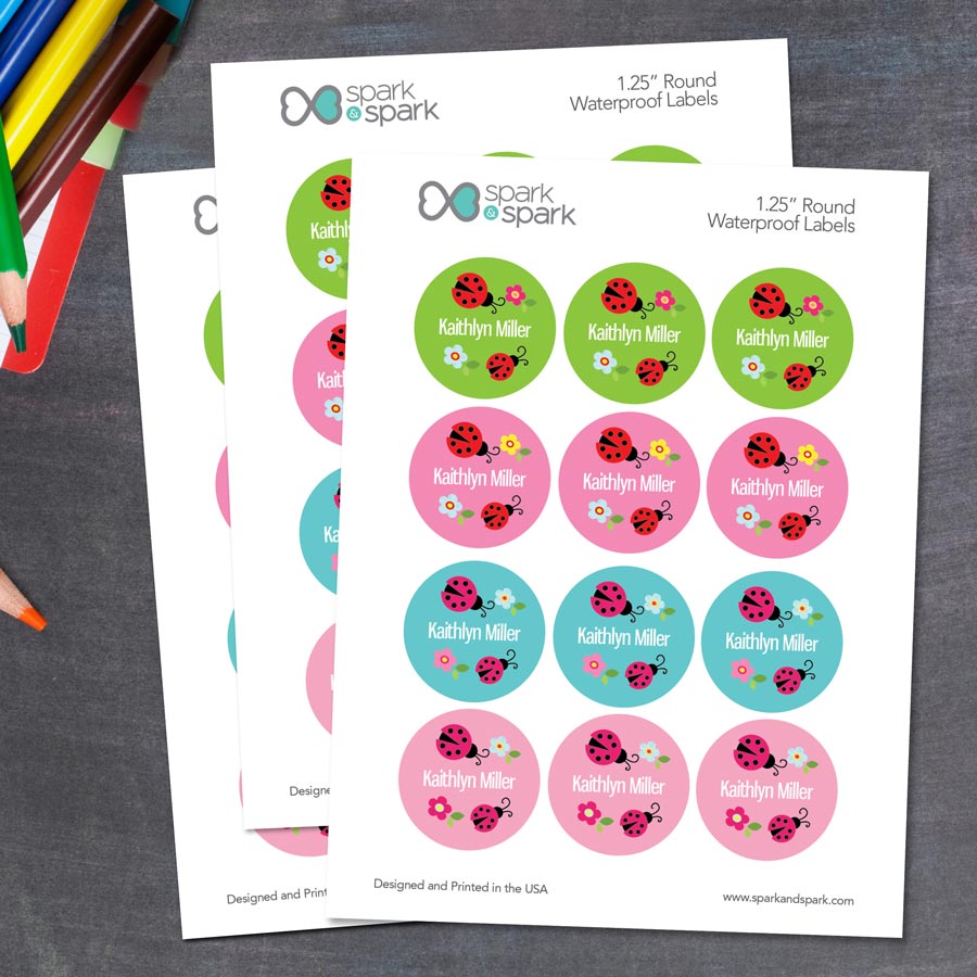 Sweet Lady Bugs Waterproof Labels for Kids (Set of 48)