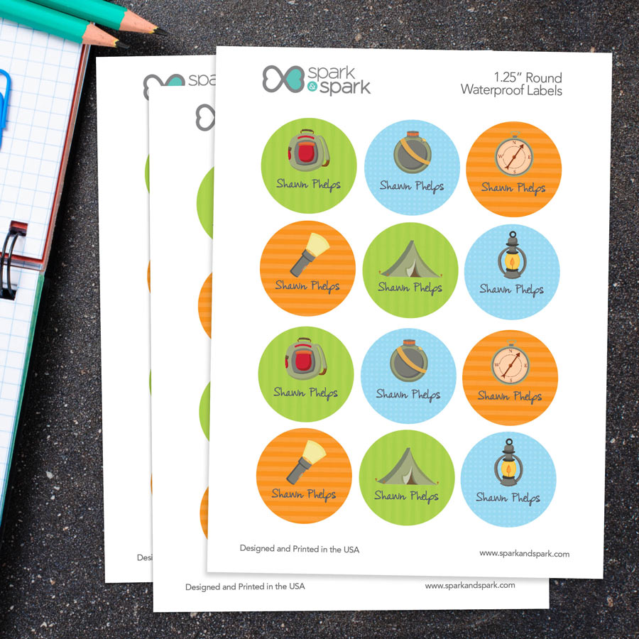 Boy Camping Time Waterproof Labels for Kids (Set of 48)