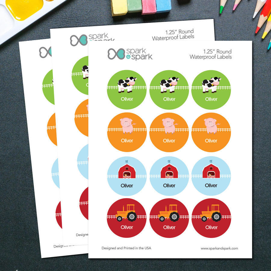 Farm Life Waterproof Labels for Kids (Set of 48)