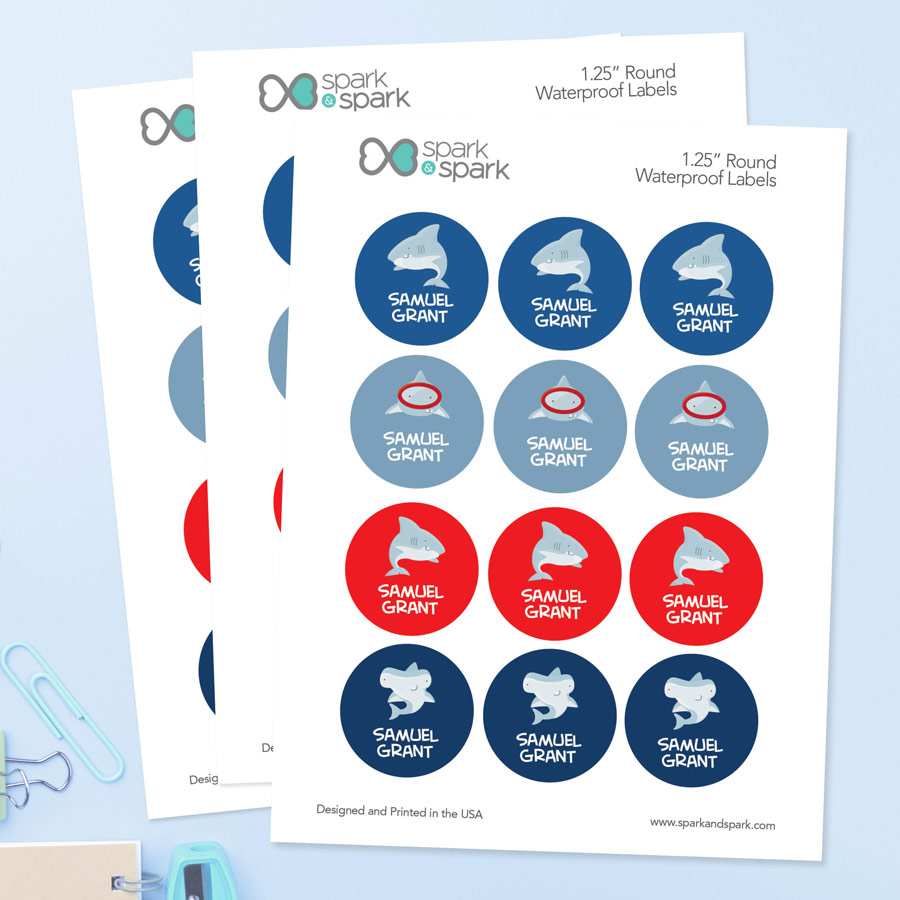 Shark Tales Waterproof Labels for Kids (Set of 48)