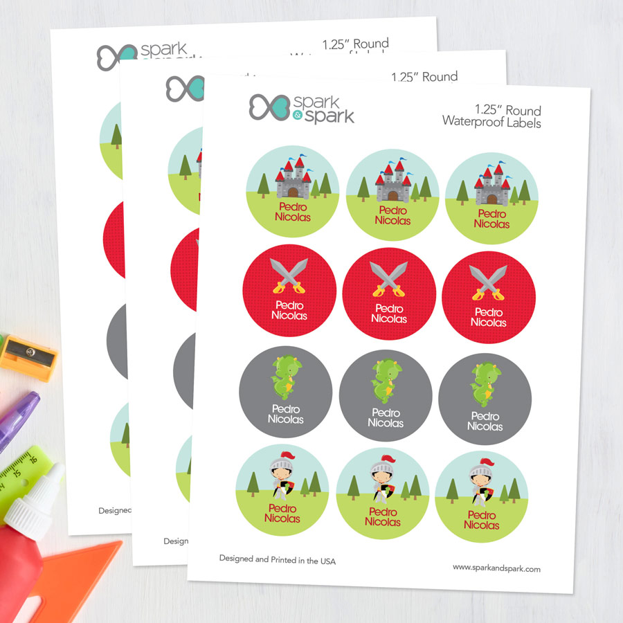 Knight & Armors Waterproof Labels for Kids (Set of 48)