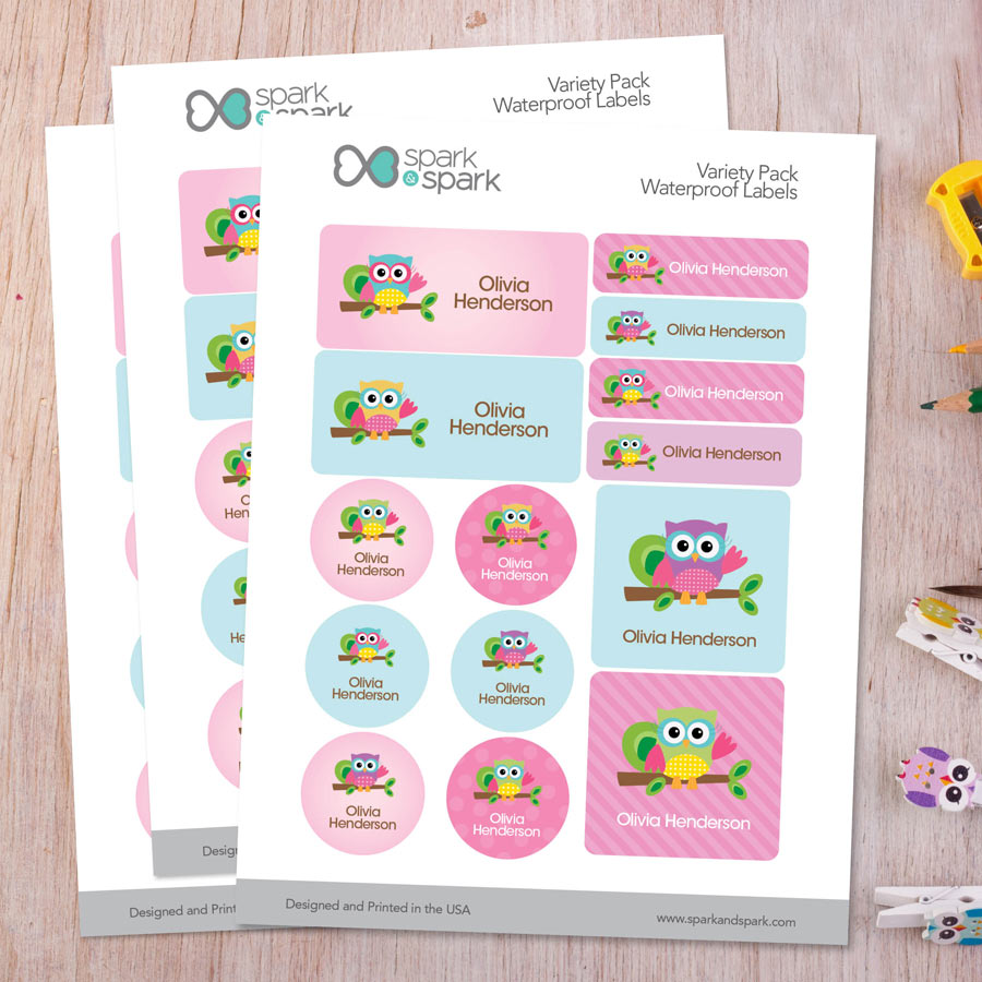 Hello Little Owl Waterproof Labels Variety Pack (Set of 56)